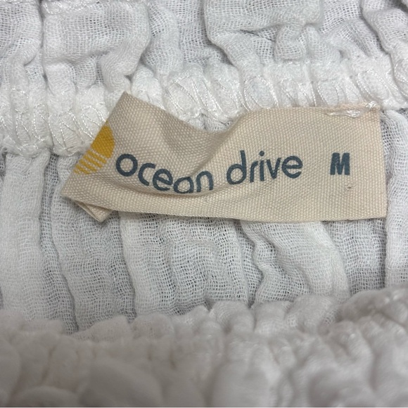 Ocean Drive White Cotton Peasant Style Ruffle Crop Top Ladies Size M - Picture 3 of 8